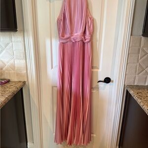 Mac Duggal Pink Pleated Maxi Dress
